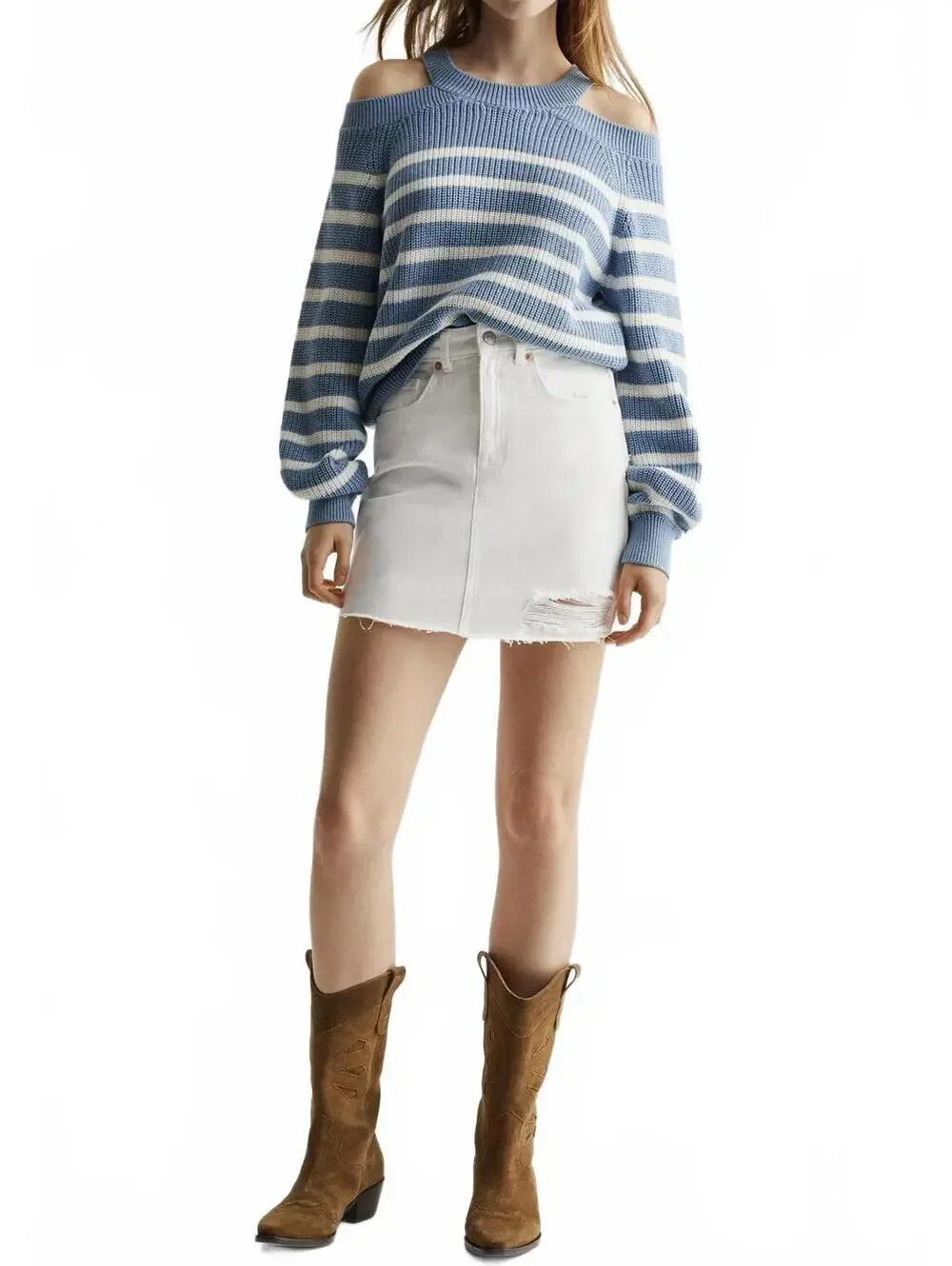 Mango Teen's Denim Mini Skirt with Frayed Hem NWT Off White Teens Large